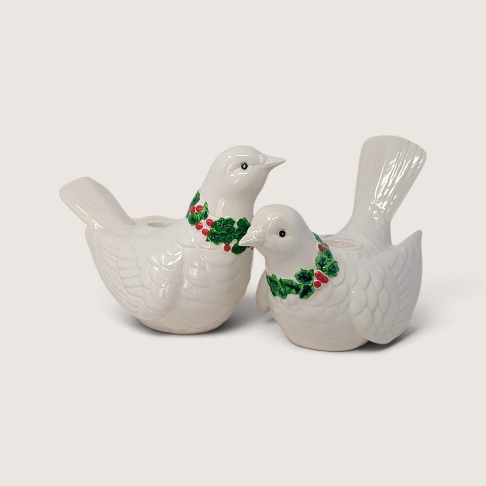 Vintage Fitz And Floyd Christmas Dove Candle Holders 1970s Holiday Decor Pair